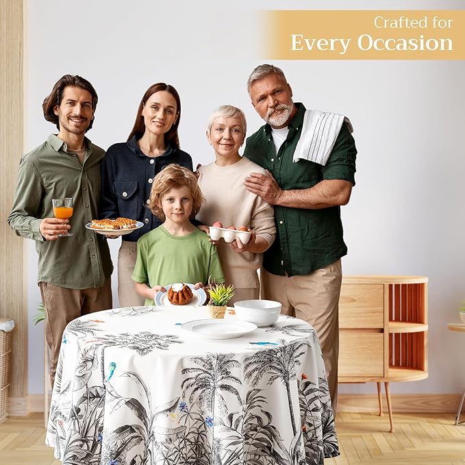Maison d' Hermine Table Cloth Round Table 100% Cotton 63 Inches Fall Tablecloth Reusable Everyday Use for Thanksgiving Christmas Decorations Dining Farmhouse Party (Amazonia)