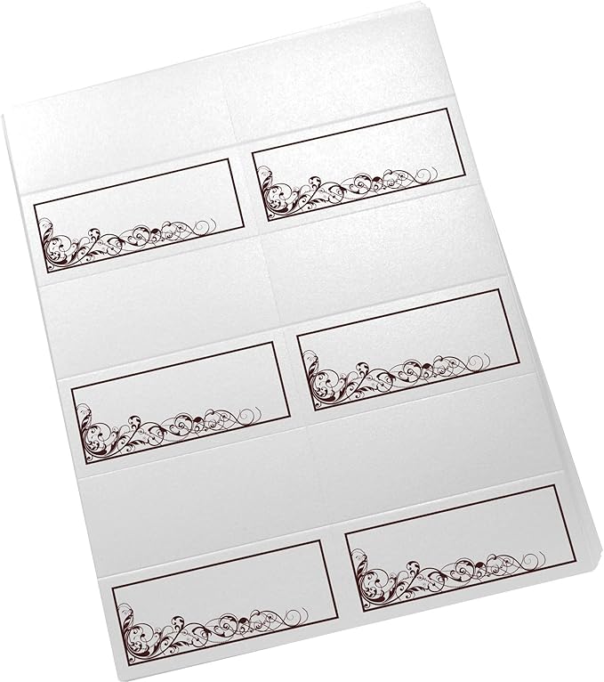 Scribble Vintage Swirl Printable Place Cards, Chocolate (Choose Color), Set of 150 (25 Sheets), Laser & Inkjet Printers - Wedding, Party, Dinner, and Special Events