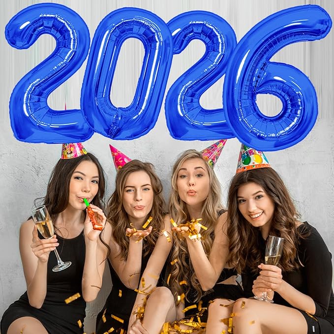 KALOR 42 Inch 2026 Dark Blue Foil Mylar Number Balloons, Giant 2026 New Years Decorations for 2026 Happy New Year Eve and Graduations Party Supplies