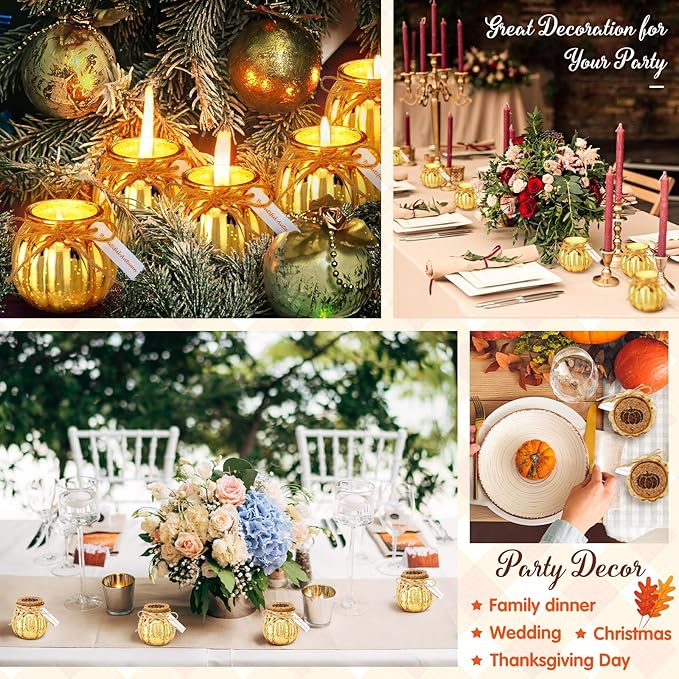 Lounsweer Set 12 Pumpkin Shaped Candles 5 oz Cute Scented Fall Pumpkin Candles Gift Farmhouse Home Table Halloween Decoration(Gold)