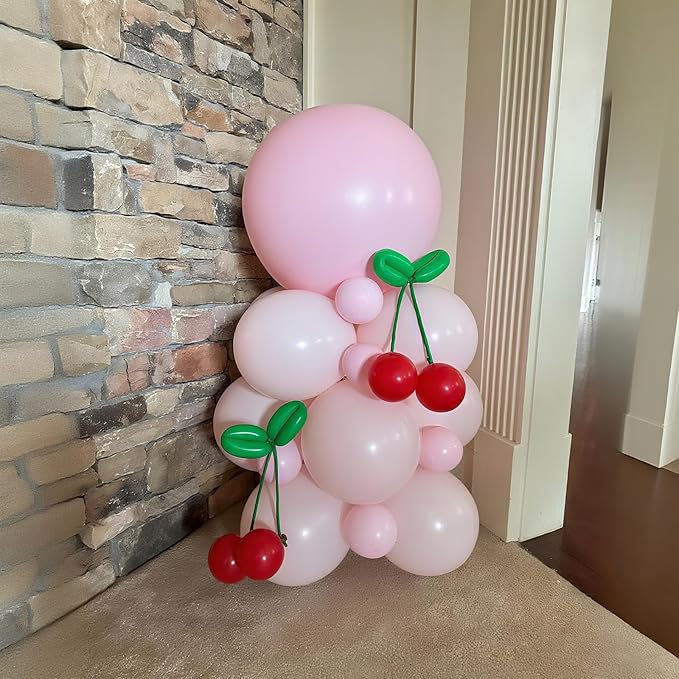 Cherry Balloon Garland Arch Kit, 134Pcs Pink and White Red Balloons Garland for Cherry Themed Birthday Princess Party Baby Shower Wedding Galentine's Bridal Shower Party Decorations