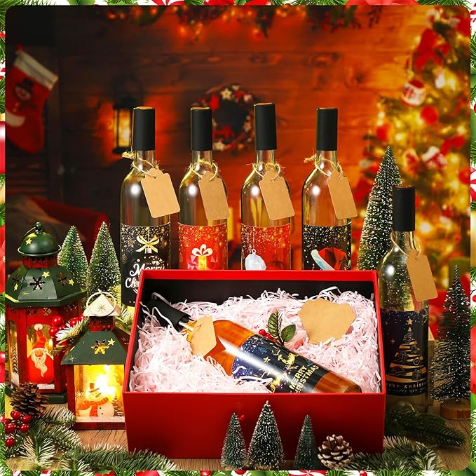 6 Set Coquito Bottles 25 Oz Christmas Glass wine Bottles Brewing Bottles for Homemade Coquito with Christmas Wine Bottle Stickers Airtight Caps for Home Party Milk Eggnog Kefir