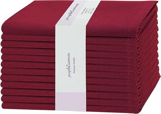 PurpleEssences Set of 12 Cloth Dinner Napkins 100% Cotton 18x18 Inch - Soft Durable Washable - Ideal for Farmhouse Party Fall Thanksgiving - Perfect Everyday Use Table Linen - Burgundy