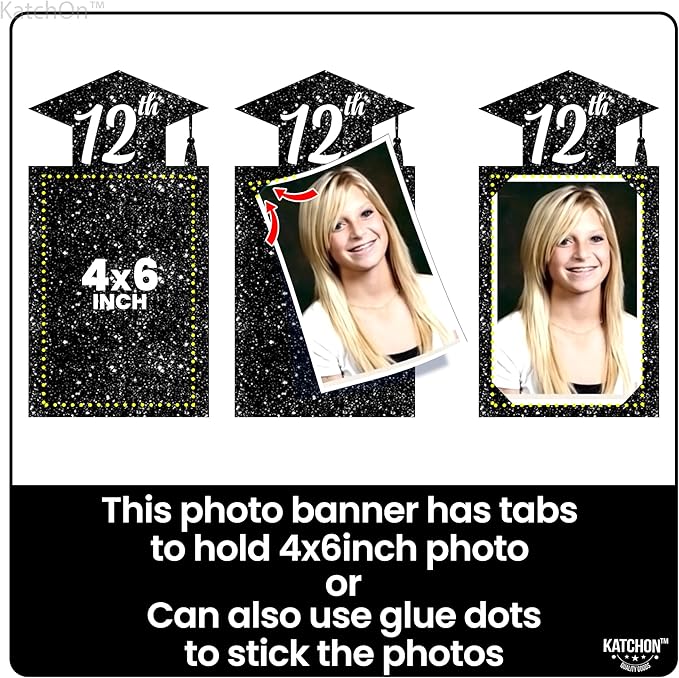 KatchOn, Glitter Black Congrats Graduation Banner - Large, No DIY, 10 Feet | We are So Proud of You Banner | K-12 Grad Photo Banner for Graduation Decorations 2025 | Grad Decorations Class of 2025