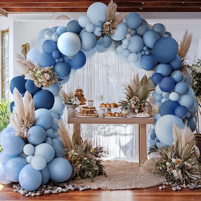 Dusty Blue Balloon Arch Kit | Double Stuffed Dark Light Baby Blue Garland with Navy & Cream White Balloons for Neutral Baby Shower, Gender Reveal, Wedding Decor