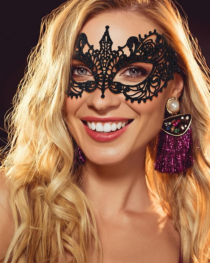 JOVITEC 6 Pieces Masquerade Mask for Women Halloween Lace Multicolored Venetian Mask for Carnival Mardi Gras Evening Prom