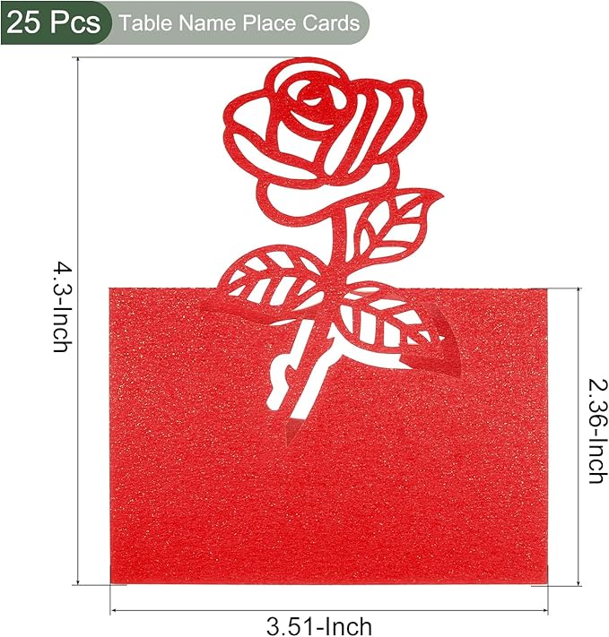 YOKIVE Place Cards for Table Setting, 25Pcs Name Cards Wedding Place Cards Table Place Cards Rose Blank Card for Wedding Reception Dinner Party, Red