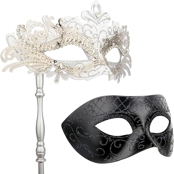 Hoshin Masquerade Mask for Couple, Mardi Gras Deecorations Venetian Masks with Stick for Womens