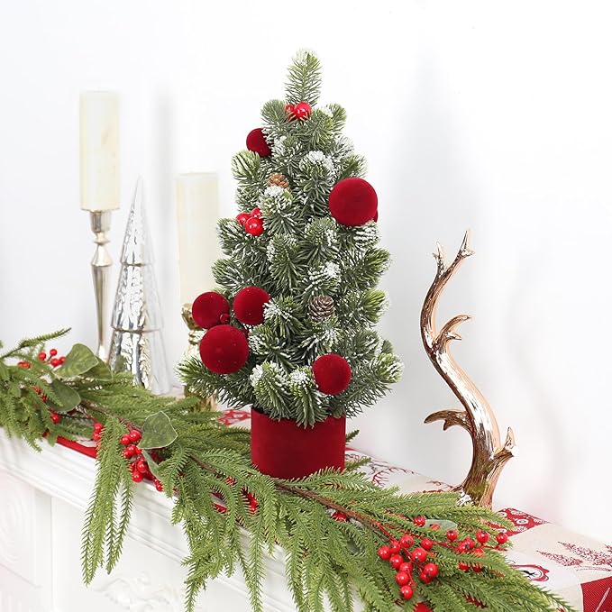 SY Super Bang Small Christmas Tree, 18Inch Burgundy Artificial Velvet Ball Berry Mini Tabletop Tree Christmas Decorations, for Home Party Thankgivings Xmas Indoor Decor.
