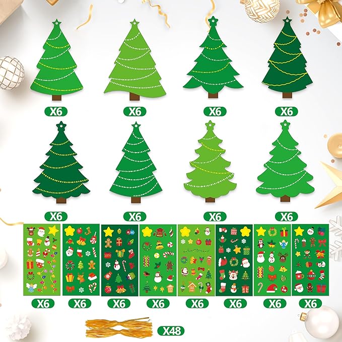 BCCSNNM 48 Pcs Christmas Tree Stickers Kit for Christmas DIY Hanging Art Ornaments Making Your Own Xmas Craft for Winter Holiday Party Classroom Activities Party Favors Decoration