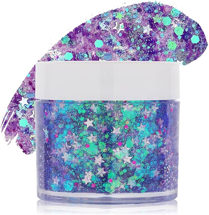 Pamnify Light Purple Face Glitter Gel,Purple Mermaid Costume Hair Glitter,Mardi Gras Outfit for Women,Singer Concerts Festival Body Glitter,Sparkling Sequins Face Glitter Makeup
