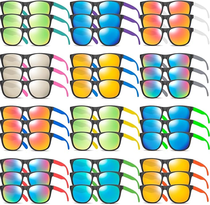 36 Pack 12 Color Neon Kid Sunglasses Bulk Party Favor for Kid Adult Boy Girl,80s Retro Style Plastic Toddler UV400 Toy Sunglasses Summer Beach Pool Birthday Graduation Party Classroom Prize