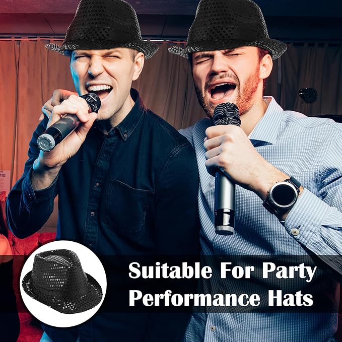 Panitay Black Sequin Hats for Women Men Bulk Western Glitter Hat Shining Cap Cowboy Disco Cap Costume Headwear