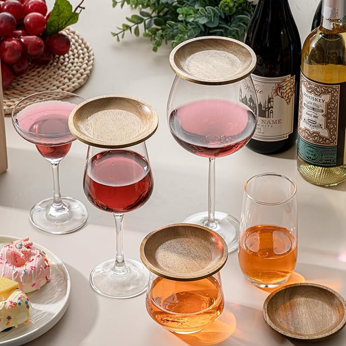 Mumufy 8 Pcs 4" Acacia Wood Wine Glass Charcuterie Topper Wine Glass Topper Charcuterie Plate Mini Charcuterie Board for Christmas Party Family Gatherings Bars Restaurants