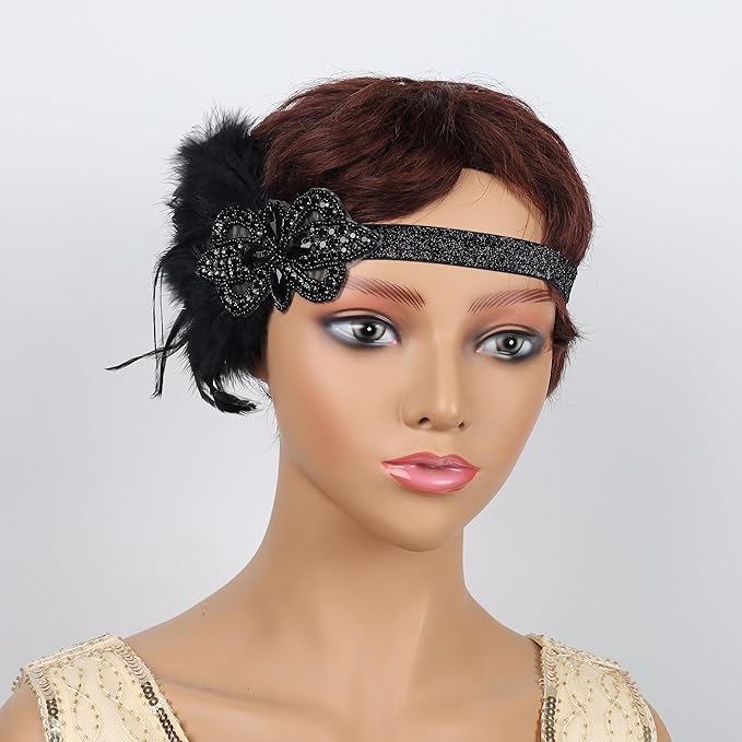 Women flapper feather headband for 1920s theme party Gatsby Headpiece for 20S Party