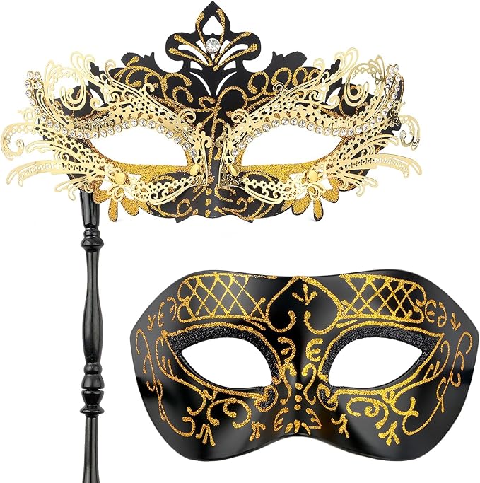 Hoshin Masquerade Mask for Couple, Mardi Gras Deecorations Venetian Masks with Stick for Womens