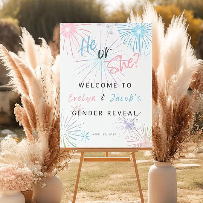 Firework Gender Reveal Welcome Sign, Pink Blue Little Firecracker Theme Sign, He Or She