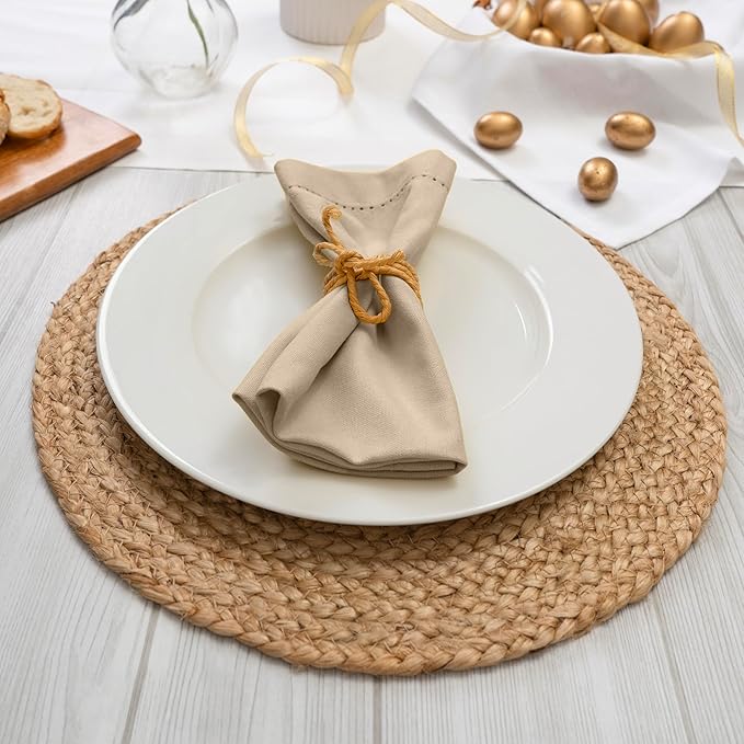 Blue Needles Set of 12 Hemstitch Linen Napkins 100% Cotton Beige Cloth Dinner Napkins 18x18 inches, Soft, Reusable, Absorbent, Washable, Ideal for Fall Thanksgiving Events, Parties & Everyday Use