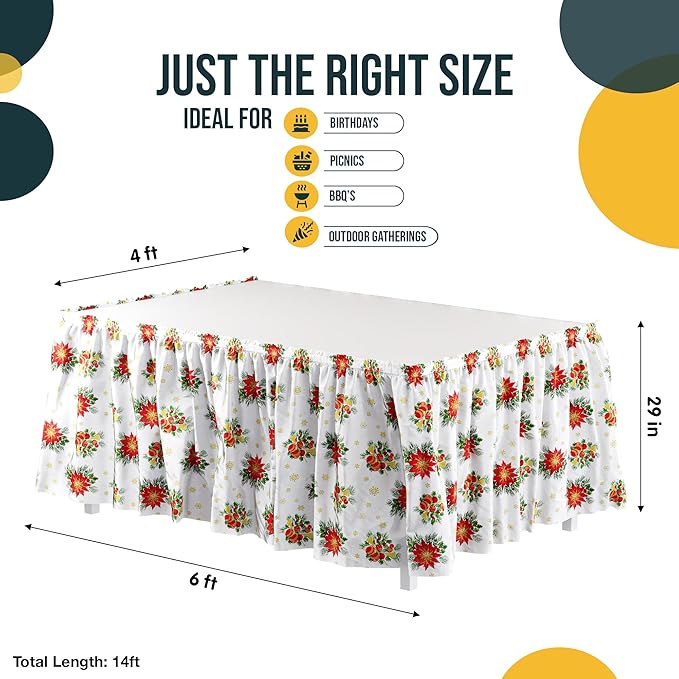 Exquisite Ruffle Table Skirt Holiday 12 Pack 14 Ft Long Table Skirts for Rectangle Tables 6ft Plus or Round Tables Skirts with Adhesive Strip for Gender Reveal Decor & Happy Birthday Parties