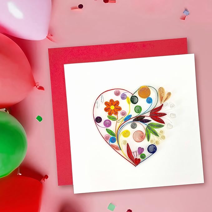 Quilled Cards - Heart Quilled Card for Women - Blank Inside Thank You or Happy Birthday Greeting Cards for Mom, Wife, Sister - 6x6 Handmade Paper Art Design with Envelope (Special Heart)
