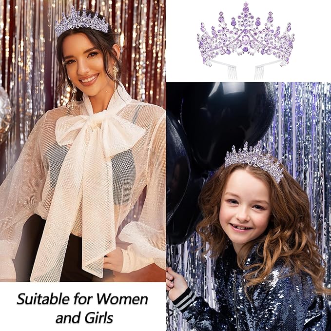 VELSCRUN Purple Crystal Birthday Tiara Crowns for Women Girls It's My Birthday Sash Queen Girls Princess Crown with Combs Happy Birth Party Decorations Mom Sisters Birth Gift Hair Accessories