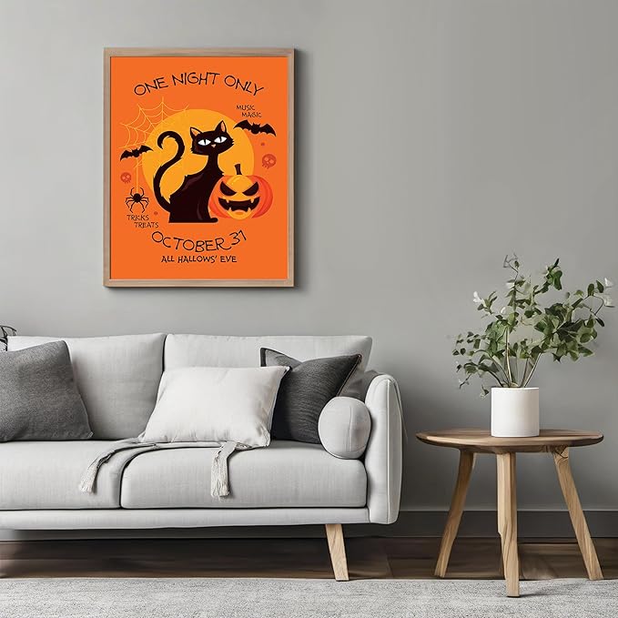 Posterizer 1 pcs - Retro Halloween Cat Creepy Art Print - Art for Animal Lovers - Gift for Steampunk or Goth Fans - Living Room Bedroom Decor - 08x10 unframed wall art