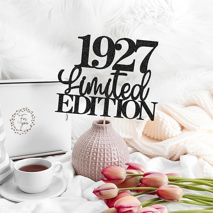 Limited EDITION 1927 Cake Topper - Black Glitter Happy 98th Birthday Party Cake Decoration Supplies, Cheer to 98 Years Cake Bunting Decor for 98th Birthday Party Photo Booth Props