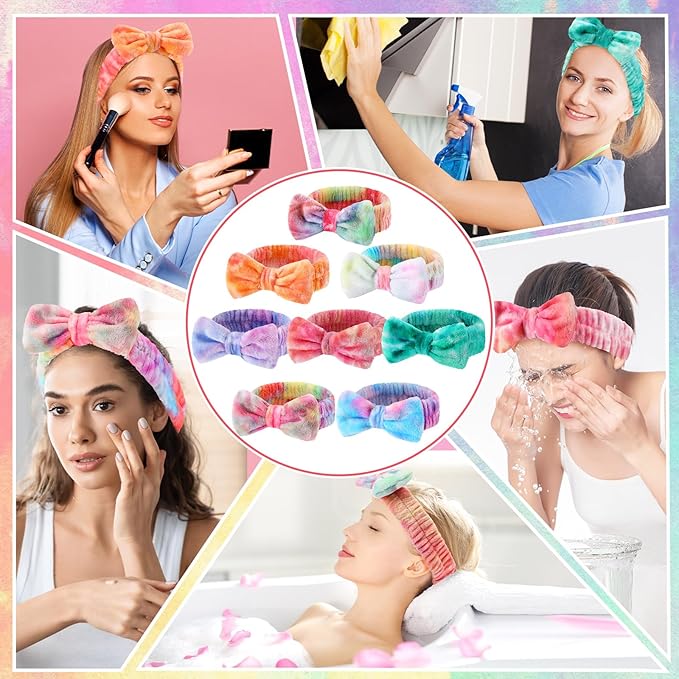 50 Pcs Pink Spa Headband Bulk Spa Sleepover Party Supplies for Washing Face with Removable Bow Makeup Elastic Bowknot Headband for Women Gifts Skincare Microfiber Hairband (Stylish Style)