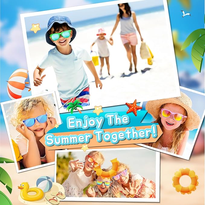 Kids Sunglasses Party Favors - Boys Girls Age 3-8 Birthday Goodie Bags Stuffers, Neon Sunglasses with UV 400 Protection for Kids Classroom Favors - 24 Packs
