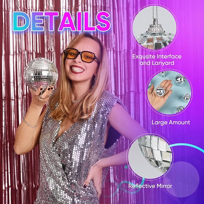 Mini Mirror Disco Ball Ornaments: Hanging Disco Ball Silver Party Decorations Set 42 Pack - Small Mirror Balls Decor for Wedding Christmas Birthday Cake Topper (1.2/2/2.4/3 Inch)