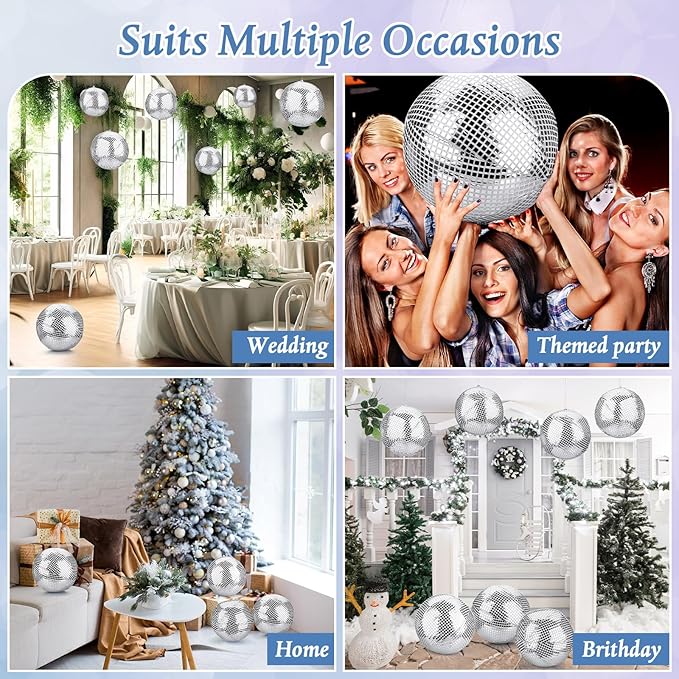 HyDren 8 Set Inflatable Disco Ball with Cover Foldable Hanging Mirror Disco Ornaments for Christmas Wedding Birthday Baby Shower Bachelorette Party Indoor Outdoor (12 Inch)