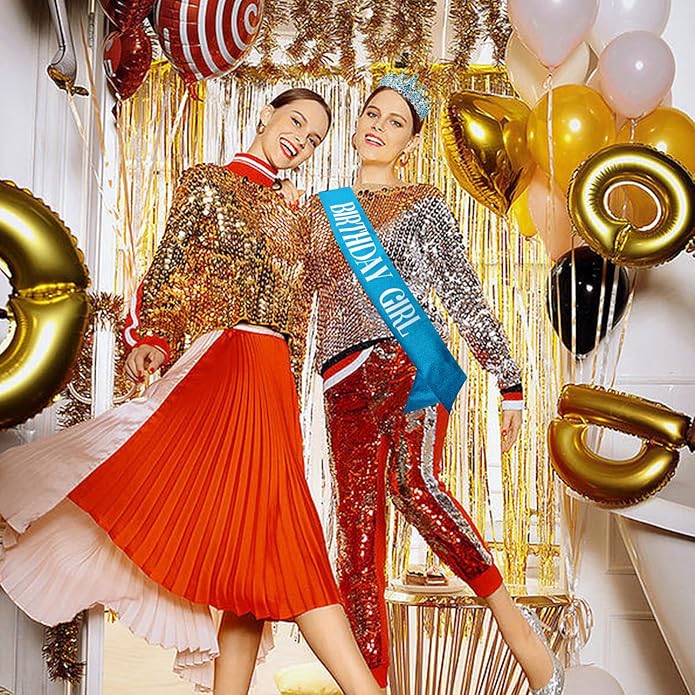 VELSCRUN Birthday Tiara Crowns for Women Girls Crystal Birthday Girl Headband Sash Elegant Princess Crown Happy Birth Party Decorations Women Sisters Birth Gift Hair Accessories