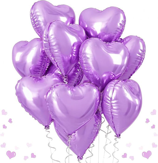 Purple Foil Heart Balloons, 12Pcs Lavender Purple Heart Shape Mylar Balloons, 18 Inch Light Purple Helium Heart Balloons for Girls Women Birthday Wedding Baby Shower Valentines Anniversary