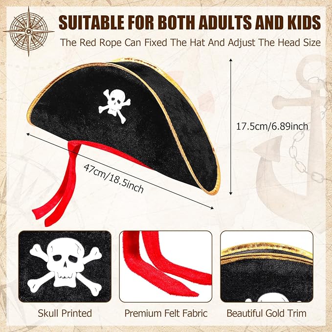 Hsei Halloween Pirate Captain Hat Skull Print Pirate Costume Party Hats Nautical Theme Cosplay Party Favors Supplies