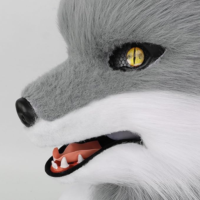 Animal Wolf Mask Cosplay Costume Accessories Furry Faux Fur Dog Fox Full Head Therian Masks Anime Dress up Party