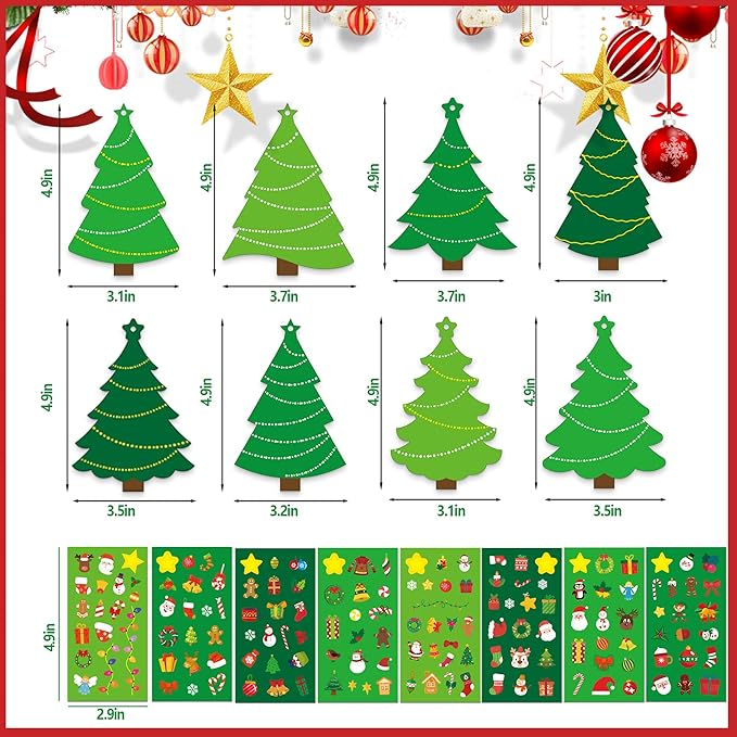 BCCSNNM 48 Pcs Christmas Tree Stickers Kit for Christmas DIY Hanging Art Ornaments Making Your Own Xmas Craft for Winter Holiday Party Classroom Activities Party Favors Decoration