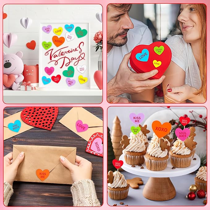 JULBEAR 300 Pcs Valentine's Day Conversation Heart Foam Stickers Self-Adhesive Colorful Mixed Foam Stickers for Kids Party Valentine's Day Wedding DIY Crafts Favor Supplies Home Decorations