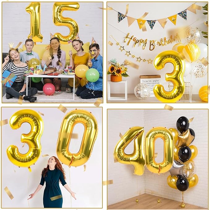 40 inch Gold Number Balloon Giant Foil Helium Balloons Gold Number 4 Balloon for 4th Birthday Party Anniversary Decorations Supplies