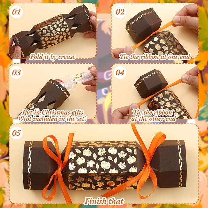 50 Packs Christmas Cracker Kit No Snap Xmas Party Table Favors Snowflake Reindeer DIY Christmas Party Cracker Candy Boxes for Holiday Dinner Decoration Gift (Pumpkin)
