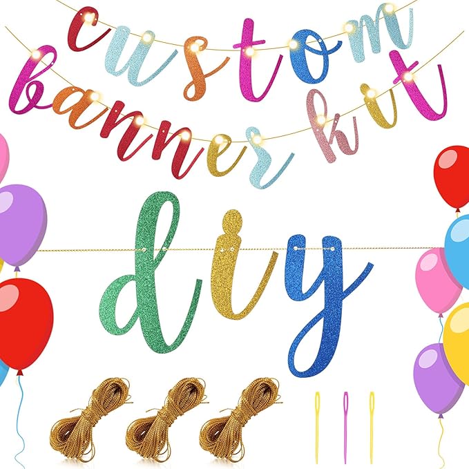 TaoBary 167 Pcs DIY Banner Kit Happy Birthday Glitter Banner Customizable Glitter Make Your Own Kit 162 Letters Symbols and Numbers 3 Rope for Birthday Halloween Wedding Christmas(Multi Color)