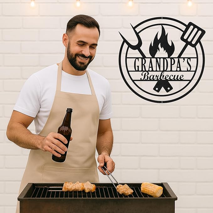 Custom BBQ Grill Metal Sign Personalized Name Wall Art for Outdoor Barbecue Patio Kitchen Backyard Decor Gift for Dad Husband Men Papa Grandpa Father Grilling Enthusiasts Family Lover Funny Gifts 69