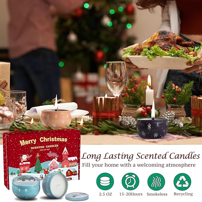 Christmas Scented Candles Gifts Set for Women, 6 Pack 2.5 Oz Candle Set, Natural Soy Wax for Home Scented, Aromatherapy Candles for Birthday, Christmas Gifts for Women