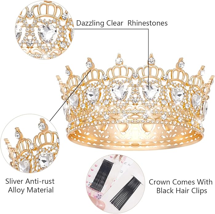 Queen Crown Wedding Rhinestone Heart Crowns and Tiaras for Women Costume Party Hair Accessories Princess BirthdayCrown Crystal Bridal Crown