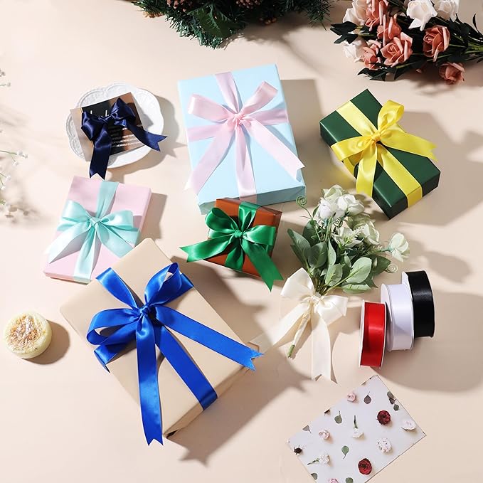 1 Inch x 50 Yards Single Face Solid Color Satin Ribbon Roll, Ribbons Great for Gift Wrapping, Crafts, Wedding Party Decoration, Hair Bows Making and Other Sewing Projects (1" X 50 Yards, White)