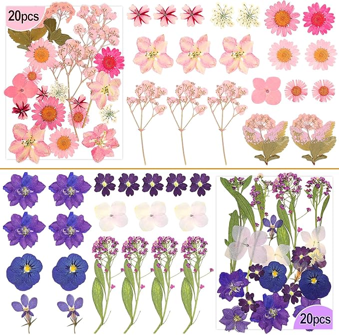 120 PCS Real Pressed Flowers, Natural Dried Pressed Flowers for Resin, Dried Florals Dry Flowers Leaves Kit with Tweezers for Scrapbooking DIY Art Crafts, Mother’s Day Birthday Gift