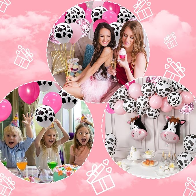Cowgirl Balloons 95pcs Pink Western Cow Print Latex Confetti Balloon for Western Disco Cowgirl Retro Horse Last Rodeo Bachelorette Party Cow Theme Baby Bridal Shower Wedding Birthday Decor