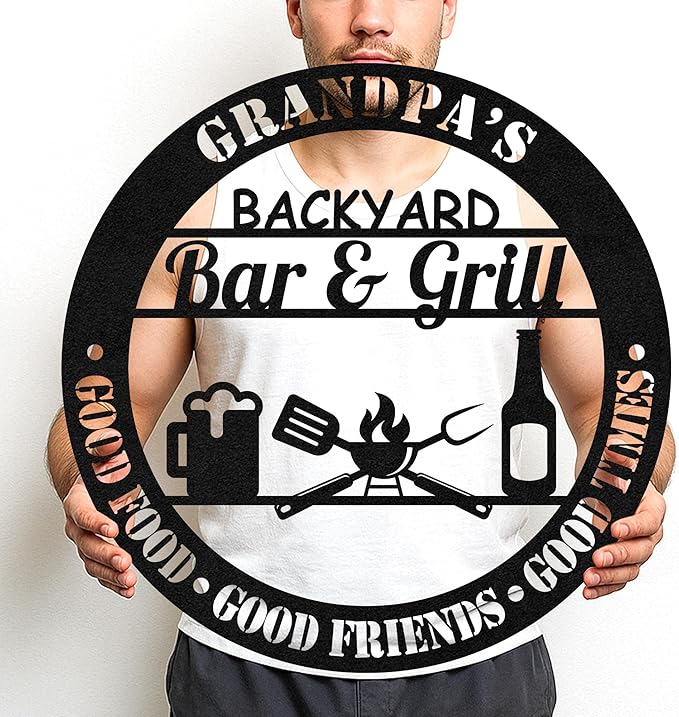 Custom BBQ Metal Sign Personalized Grill Name Wall Art for Outdoor Kitchen Patio Backyard Decor Fathers Gift for Dad Grandpa Husband Barbecue Smoker Area Sign, Grilling Lover Gifts 47