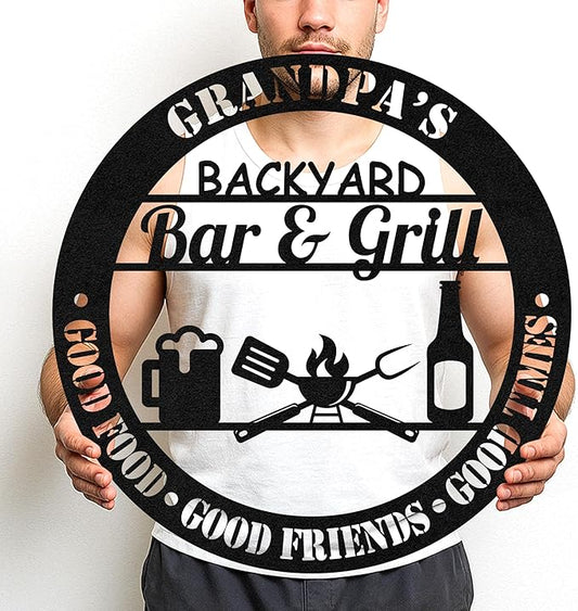 Custom BBQ Metal Sign Personalized Grill Name Wall Art for Outdoor Kitchen Patio Backyard Decor Fathers Gift for Dad Grandpa Husband Barbecue Smoker Area Sign, Grilling Lover Gifts 47