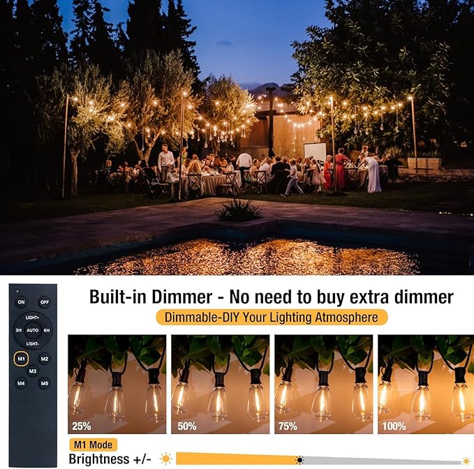 litogo LED Outdoor String Lights with Remote, 232ft (116x2) Waterproof Patio Lights with Shatterproof ST38 Edison Bulbs, Dimmable Outside Hanging Light for Porch, Garden, Party, Bistro, Gazebos