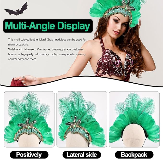 Women's Carnival Feather Headpieces Sequin Headdress for Wedding Masquerade Party Cosplay Feather Headbands